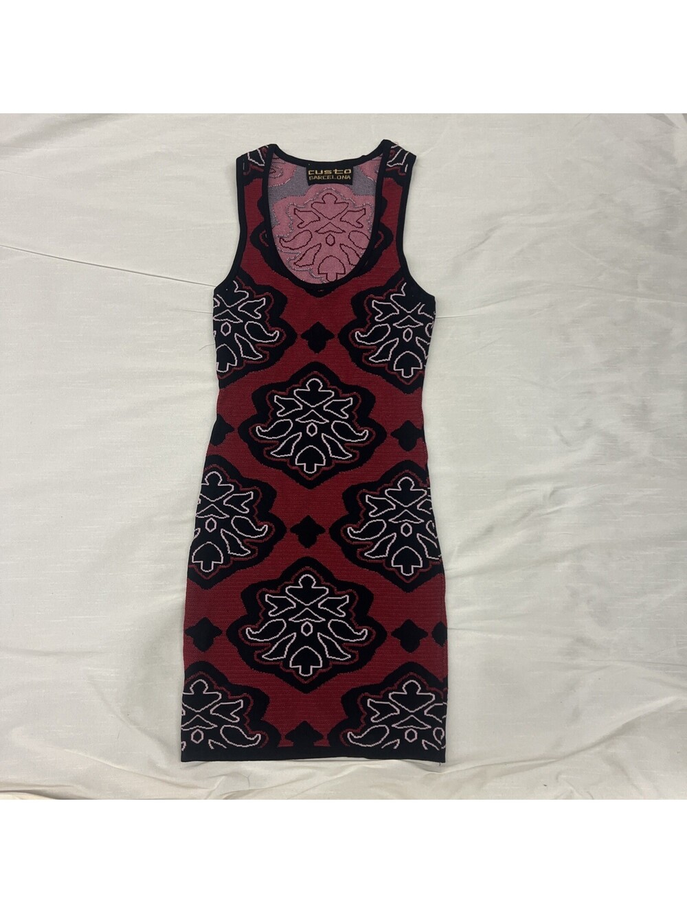 Custo Barcelona Dress red Black 2 Vintage Retro Y2K Rare Print Pattern Women's